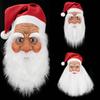 Christmas Face Mask Santa Claus Face Cover Hat with White Big Beard Holiday Xmas Party Cosplay Costume Dress Up Prop Supplies