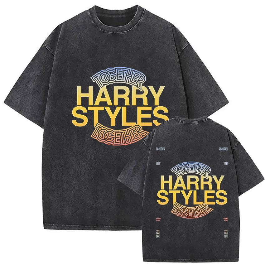 Футболка унисекс Harry Styles Together Tour, винтажная стирка, мужская женская, модная, поп-музыка, оверсайз, хлопковая, с принтом