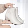 Beige Women's Short Boots with Wedge Heel, Velvet Lined: Perfect for Autumn/Winter 2023 and Ideal for Middle-Aged Women.