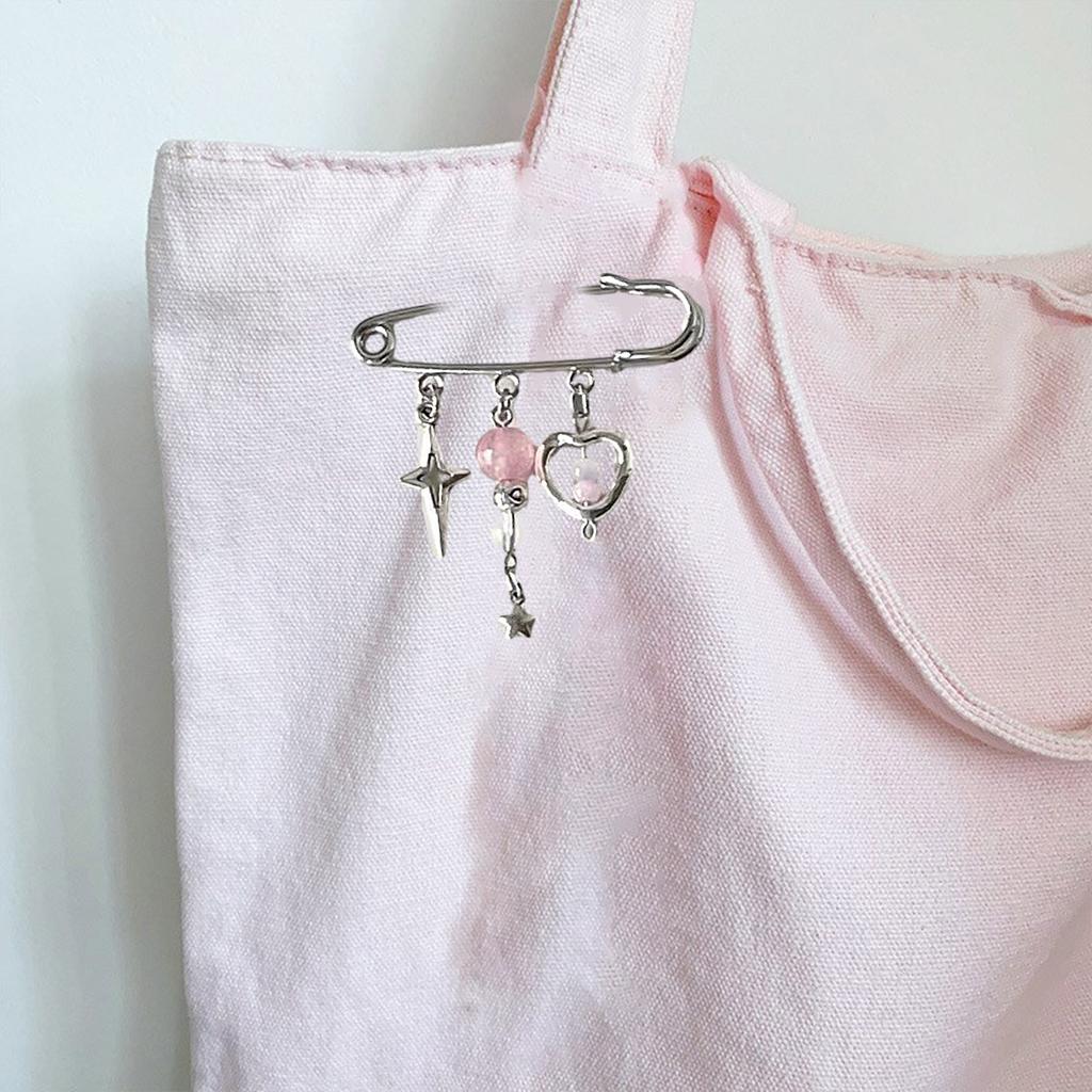 Beaded Lapel Pin with Chain Style Fashionable Women Brooch Handcrafted Breastpin Accessory Backpacks and Clothing Charm