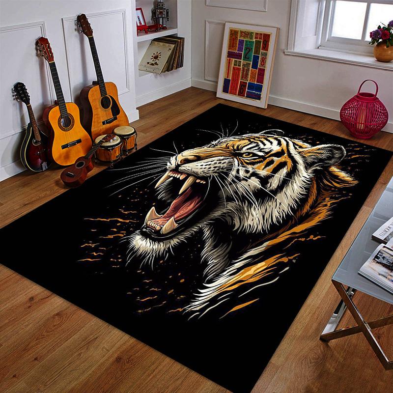 Roaring Tiger with Fierce Expression Patterned carpet a non slip rug suitable for all seasons and any setting, gift