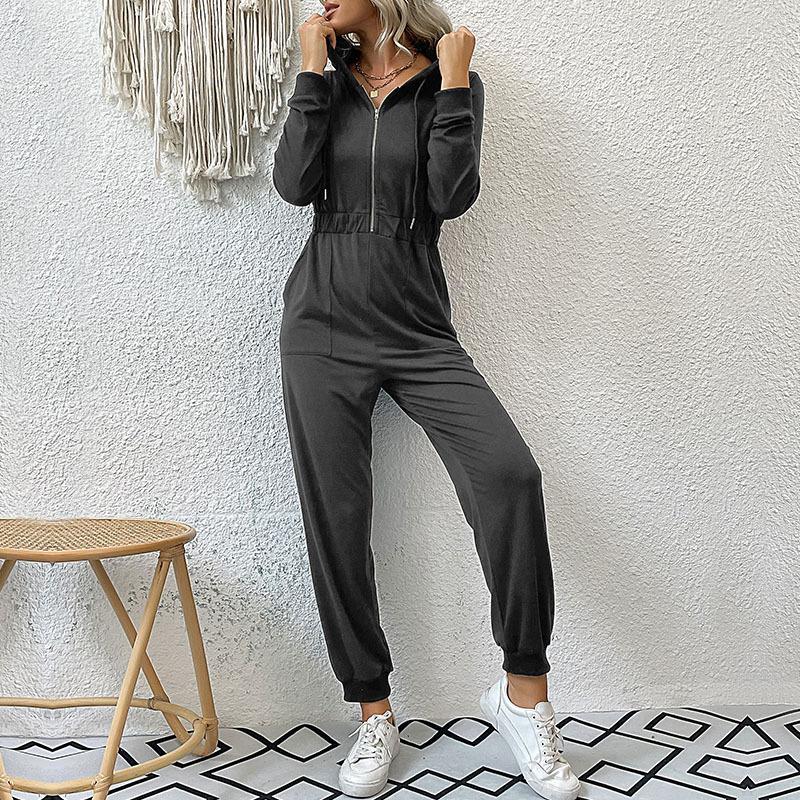 8 Color Women's Stylish Clothing Hooded Long-sleeved Zipper Hoodie Casual Sports Jumpsuits & Rompers