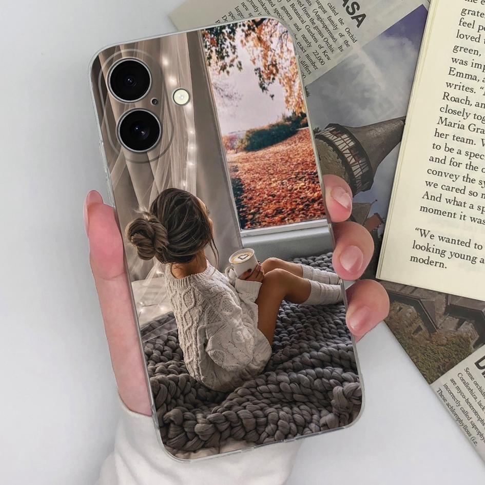 For Apple iPhone 16 Pro Max 16pro 16plus Phone Case Pretty Graceful Girl Boy Transparent Soft TPU Silicone Anti Slip Shockproof For iPhone Bumper Capa