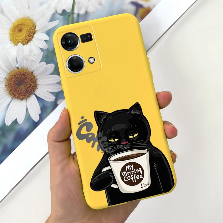 For Cover Reno 7 4G Case Shockproof Soft Silicone Phone Cases For OPPO Reno 7 Global CPH2363 Reno7 4G Back Cover Fashion Cat