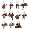 Horse Western Cowboy Saddle Shape Keychain Acrylic Charm Pendant Hanging Keyring Decoration Car Key Rings Holder Gifts Not 3D