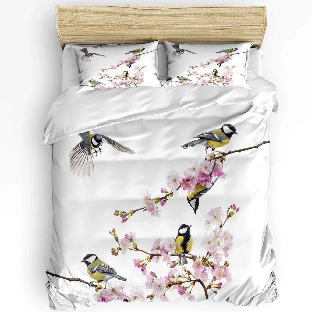 Peach Blossom Petals Leaves Flower Bedding Set 3pcs Duvet Cover Pillowcase Kids Adult Quilt Cover Double Bed Set Home Textile