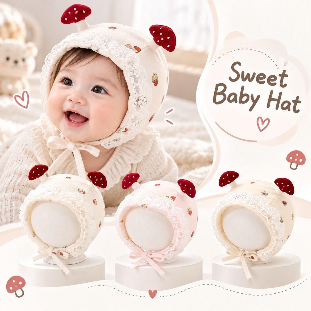 Earflap Newborn Baby Hat Lace Trim Mushroom Lace Hat Durable Infant Winter Cap Spring Autumn
