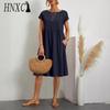 HNXC Женская мода лето весна однотонный принт О-образный вырез высокая талия повседневные платья