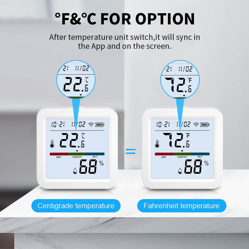 WiFi Thermometer Hygrometer TY App Smart Thermometer for Home LCD Backlight with Detachable Stand