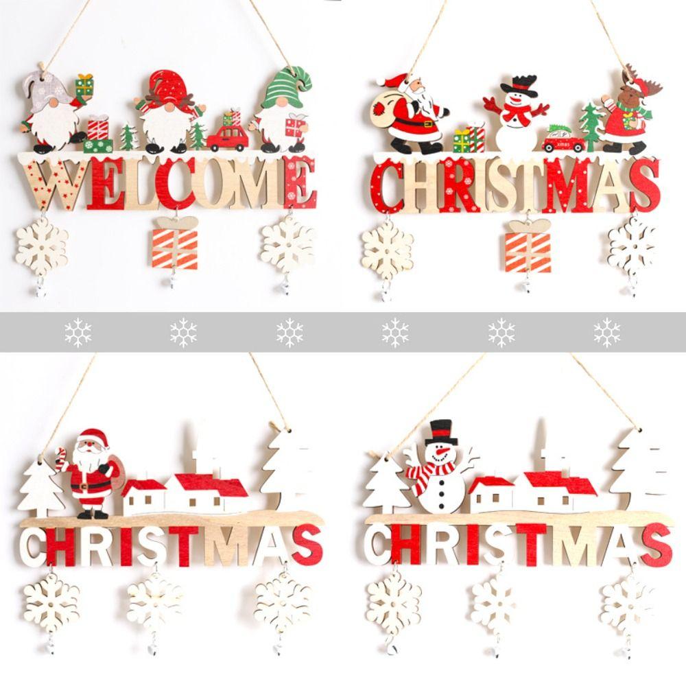 Wooden Xmas Tree Ornaments Santa Xmas Door Hanging Ornaments Wooden Christmas Pendants Festival