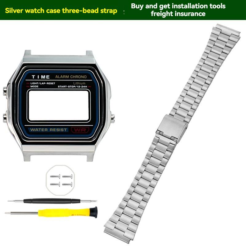 ONEMetal Комплект для модификации корпуса часов для Casio A158 A159 A168 AW158 A158WA A159W-N1 Корпус и ремешок из нержавеющей стали Металлический корпус часов ОбодокMN