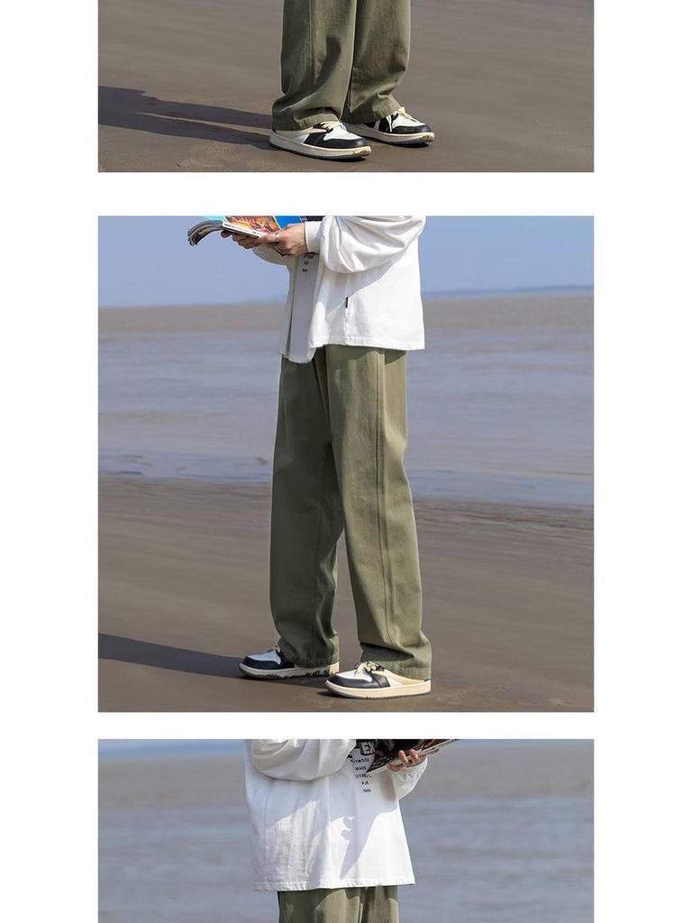 Мужские осенние свободные прямые брюки в гонконгском стиле - однотонная повседневная одежда