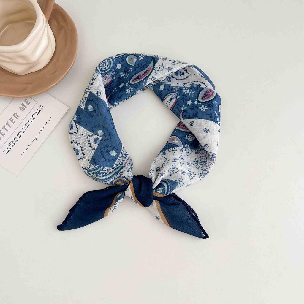 [18 cotton and linen] Korean version ins simple and cute polka dot small square scarf spring and summer new fashionable versatile multi-purpose scarf