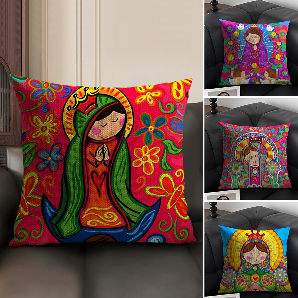 V-Virgin Mary Anime Children Pillow Case Natural Linen Double-Sided Printing Sofa Home Decor Cushion Cover