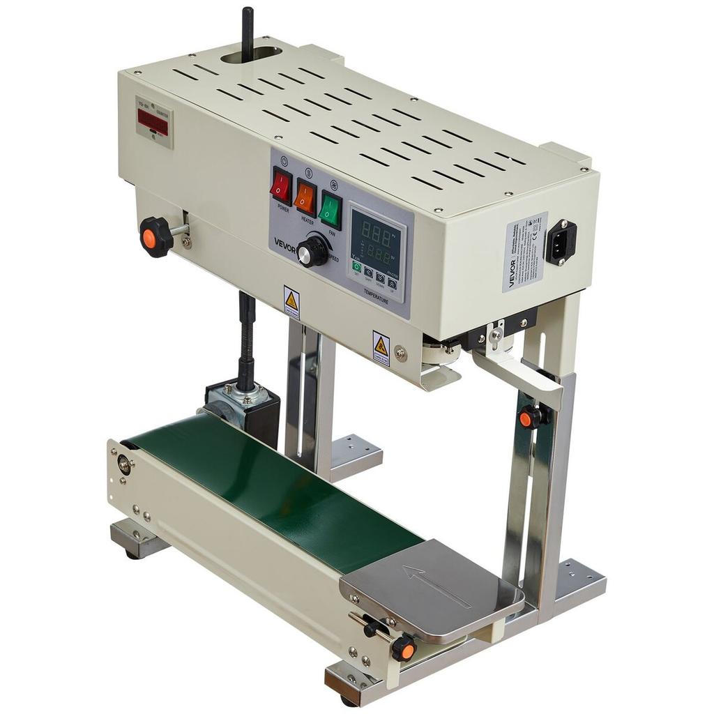 Continuous Bag Band Sealing Machine, 6-12 mm Seal Width, Vertical Band Sealer Machine with Roller Printing , Temp & Speed Adjustable, Heat Sealing