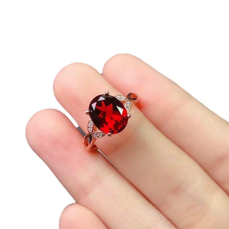Elegant Oval Garnet Ring for Women - Unique Design Red Gemstone Wedding Ring