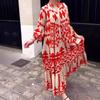 Plus-size V-neck Women's Printed Shirt Long Dress Bohemian Vacation Dress