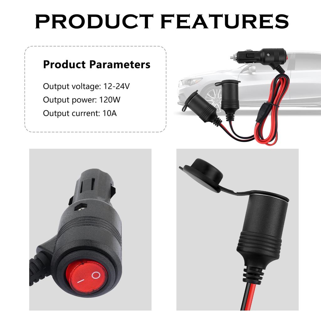 Разветвитель прикуривателя 3 фута с переключателем, воздушный насос, автомобильный пылесос, удлинитель прикуривателя
