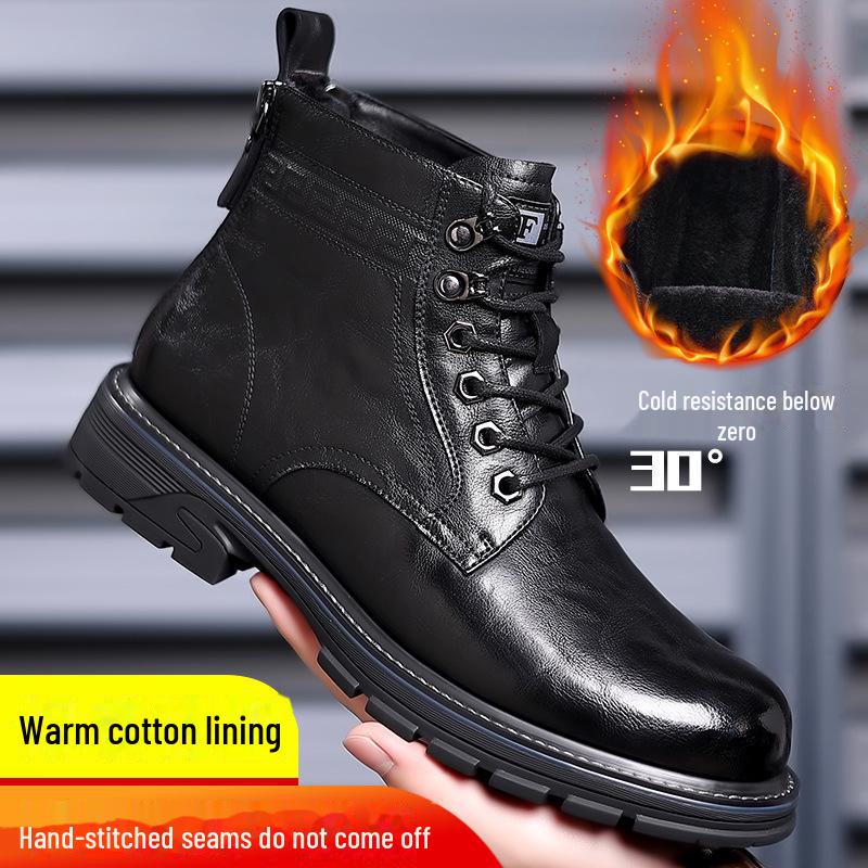 Men's Retro High-Top Martin Winter Boots - Thick Sole, Plus Velvet, Leather, Trendy & Warm for Outdoors