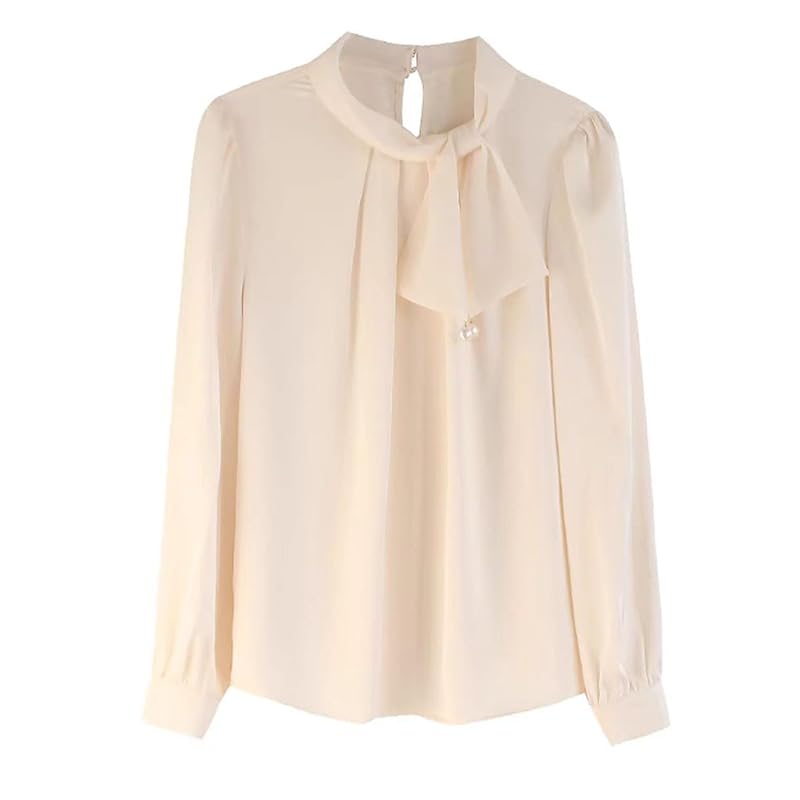 [TRENDOUX] blouse ladies long sleeve v neck race bow tie frills shirt tops shirt Plain color simple chiffon office formal blouse Fashionable