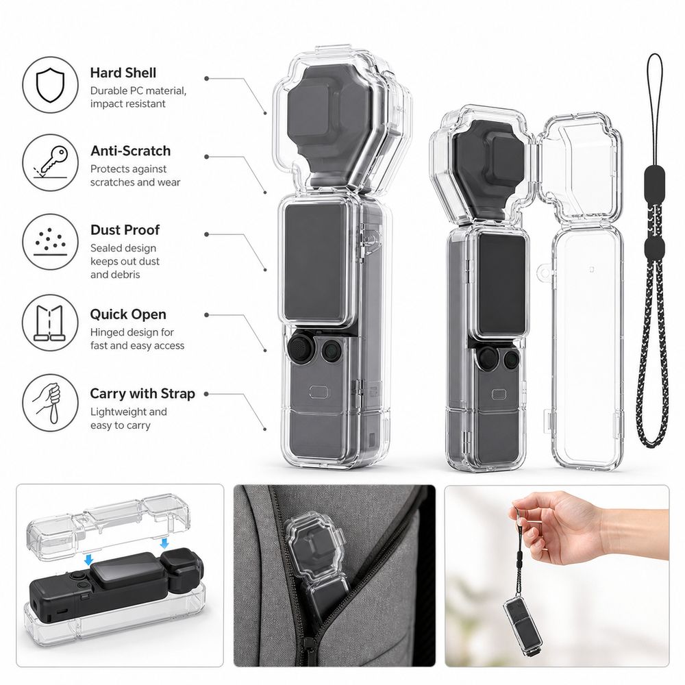 Full Coverage Protective Case Clear Storage Case for DJI Osmo Pocket 4