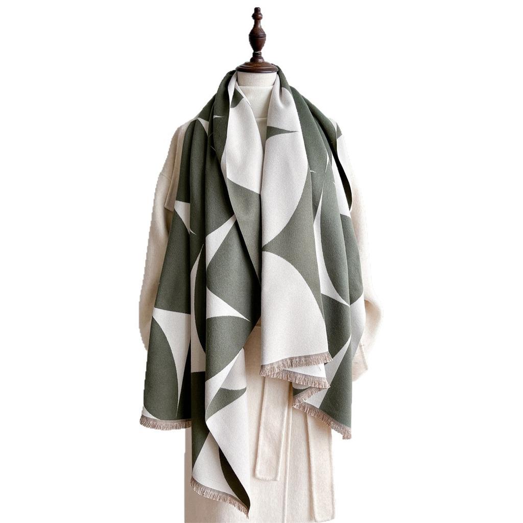 Autumn And Winter Simple And Versatile High-End Scarf Color Matching Jacquard Woven Warm Shawl Imitation Cashmere Scarf Women