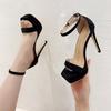Однословные сандалии женские летние новые универсальные трендовые тонкие каблуки сексуальные черные высокие каблуки