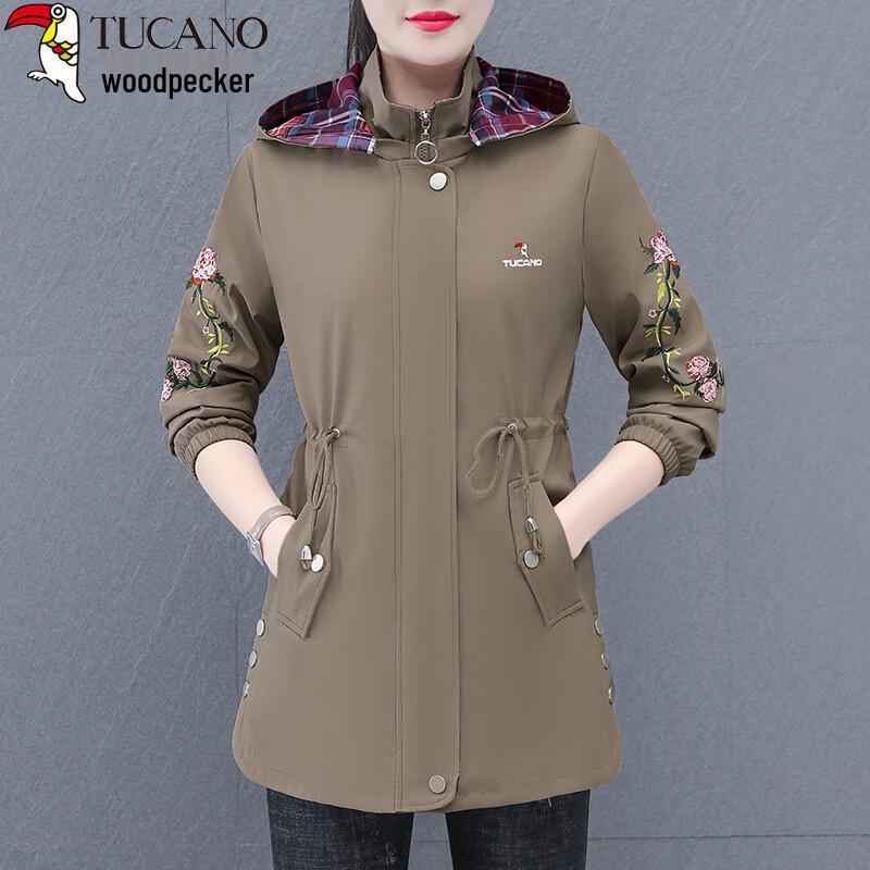 Женский тренч средней длины с вышивкой Woodpecker