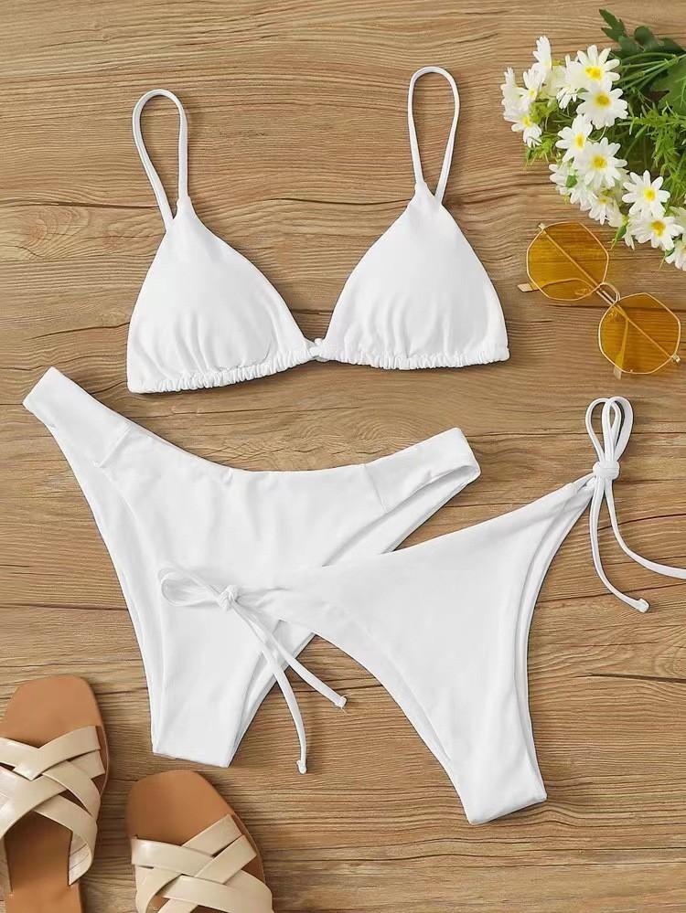 New bikini threepiece swimsuit women's split swimsuit solid color sexy suspender