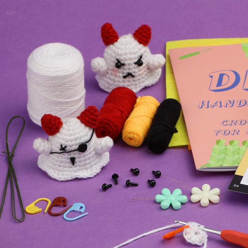 Fenrry Halloween Ghost Family Complete Knitting Hooks Yarn Set with Step-by-Step Video Tutorials Crochet Tool for DIY Craft