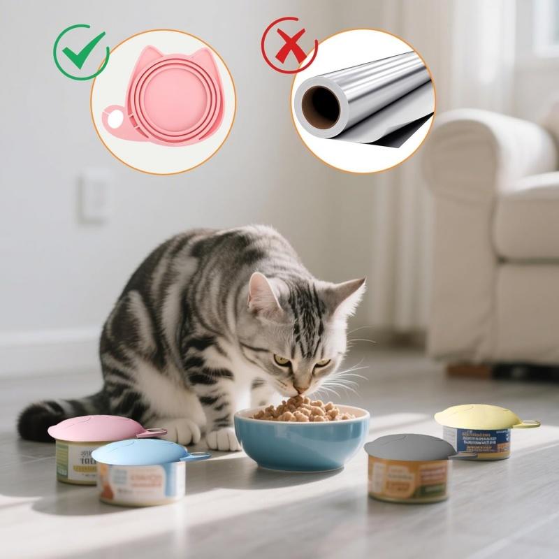 Pet Can Spoon & Silicone Lid Set Airtight Seal Fresh-Keeping Cat Dog Food Can Cover Spoon For Most Cans Pet Feeding Supplies