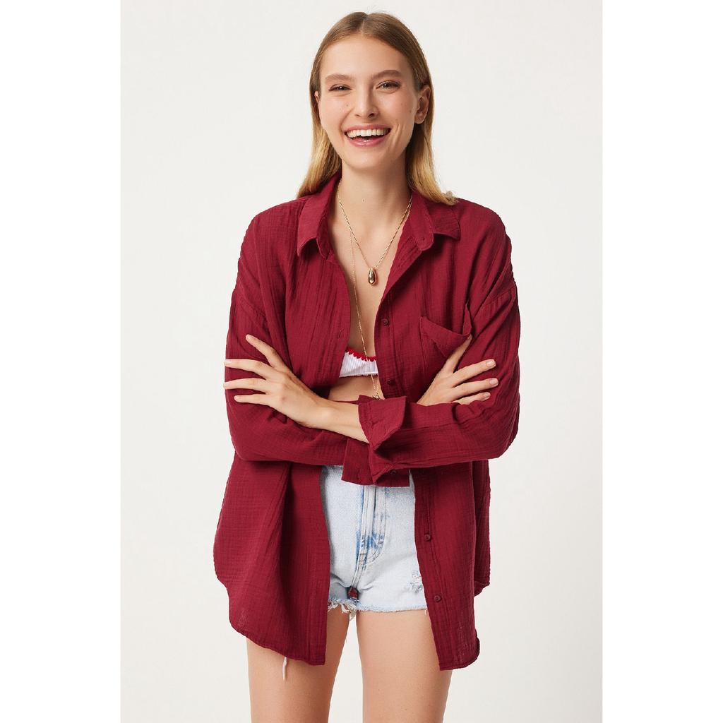 Oversize Basic Muslin Shirt Navy Blue