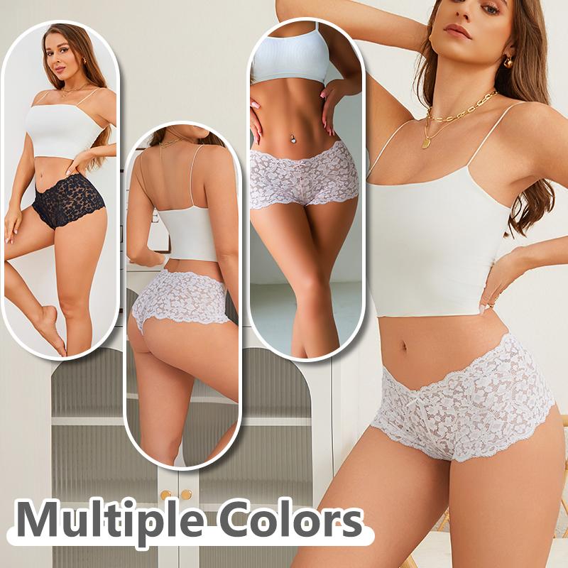 4PCS Lace Panties for Women Floral Hollow Out Boxer Shorts Sexy Underwears Female Intimates Lingerie Transparent Briefs