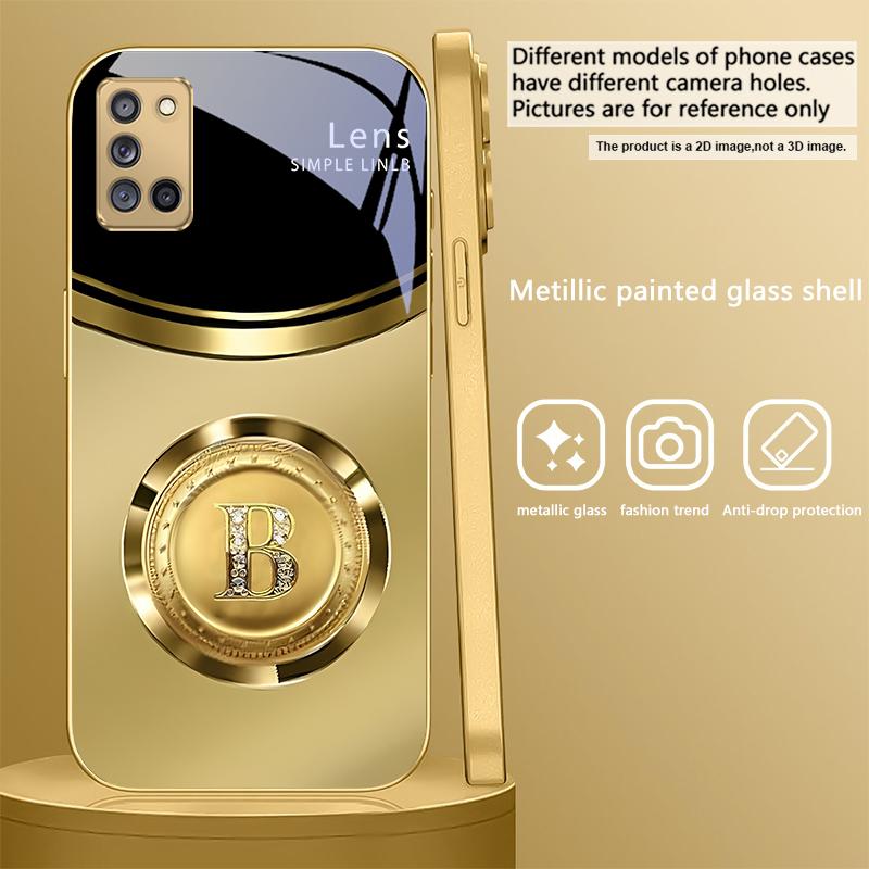 Блестящая буква B Для Samsung A 31 32 A33 A34 35 14 A15 13 A16 25 A26 50 52 53 54 55 56 70 71 72 73 Золотой стеклянный чехол для телефона