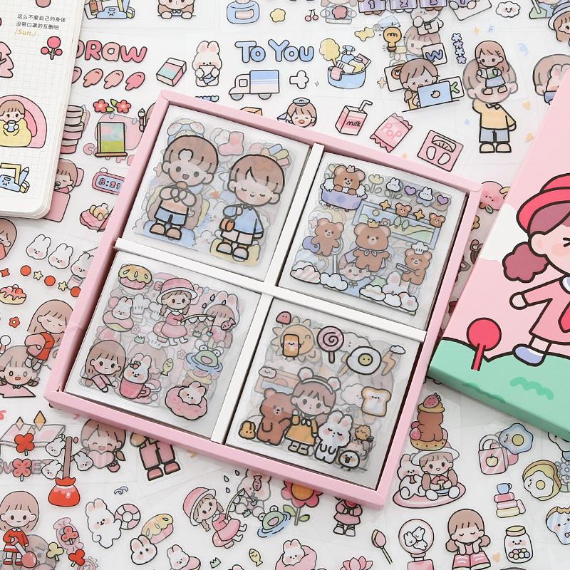 MINKYS 72 sheets/Box Transparent PET Paper Decorative Stickers Laptop Kpop Toplader Photocard Sticker Kids Gift