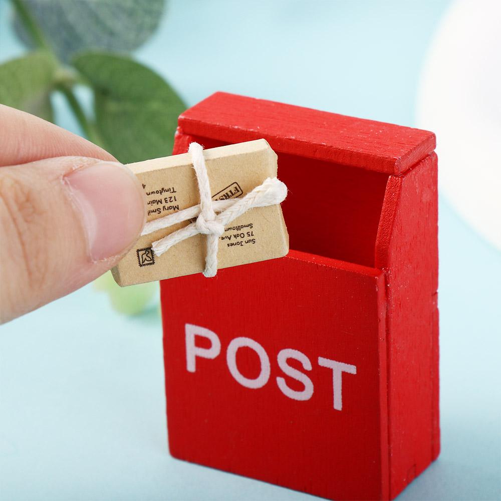 House Dollhouse Miniature Letter Box Simulation Furniture Toy With Mail Sack Postcard Mini Mailbox
