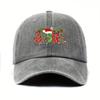 Christmas Hat Womens Washed Baseball Cap with Holiday Santa and Holly Pattern Print Lightweight NonStretch Adjustable