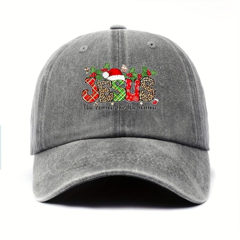Christmas Hat Womens Washed Baseball Cap with Holiday Santa and Holly Pattern Print Lightweight NonStretch Adjustable