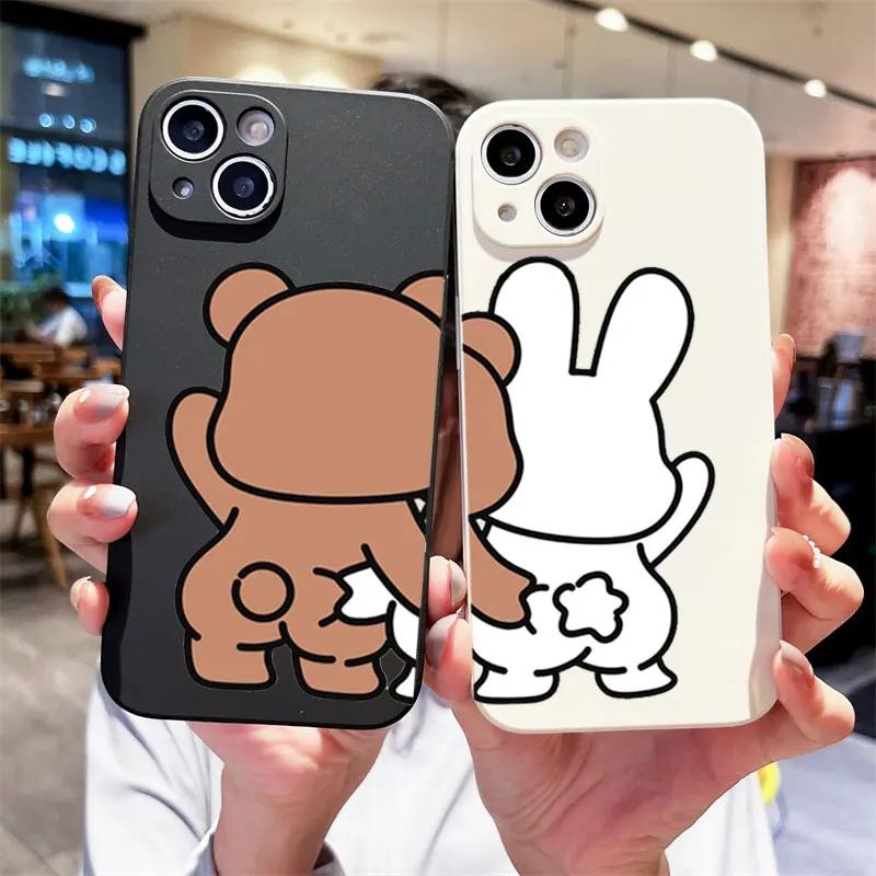 Мультяшный Милый Кролик Медведь Парный Чехол для Телефона Для IPhone 13 11 12 15 16 Pro Max Mini X XS XR 14 Plus Чехол для Влюбленных Funda Shell