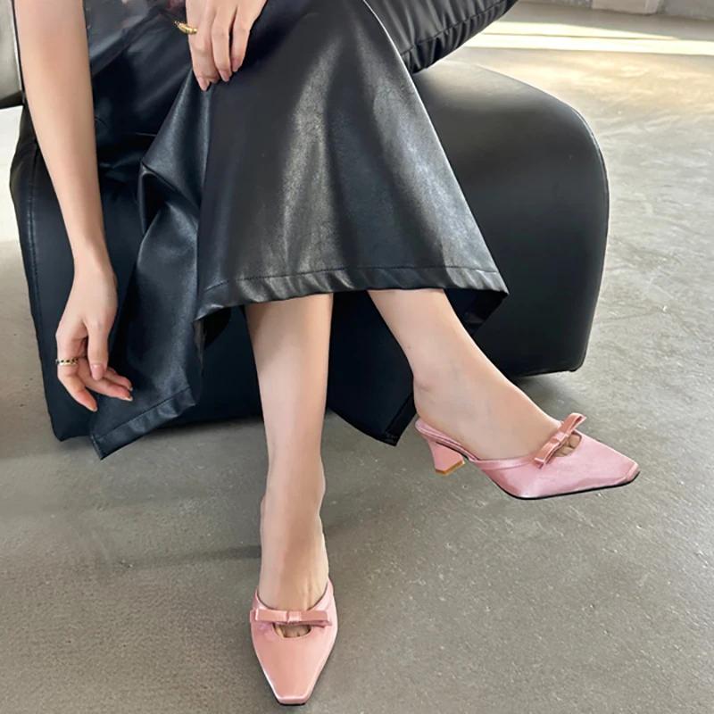 Дизайнерские женские туфли-мюли на весеннем каблуке, модные туфли без застежек, женские повседневные сандалии для отдыха на открытом воздухе