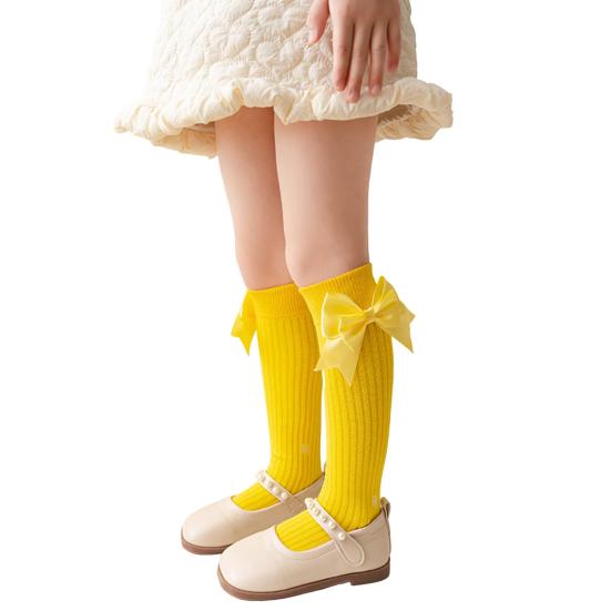 1 пара детских хлопковых гольфов с бантиками до колена, хлопковые длинные носки, очаровательные дышащие носки до середины икры для малышей 3-12 лет