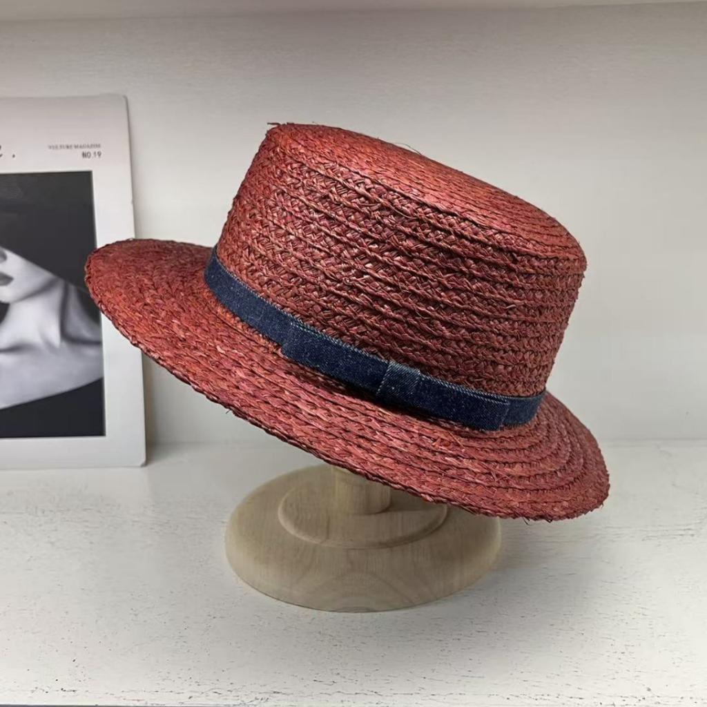 Lafite hand-woven flat-top top top hat, fashionable and versatile temperament model, men's and women's travel sunscreen straw hat