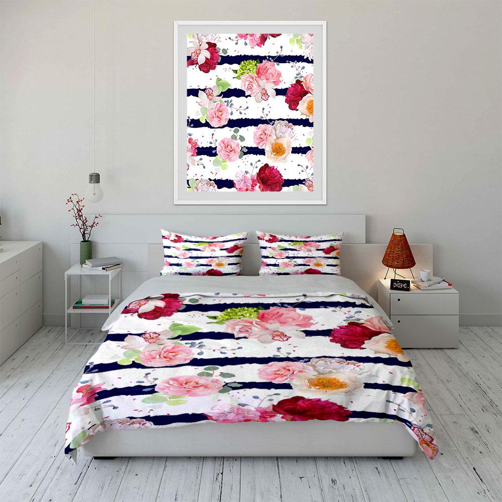 Striped Floral Bedding Set Bedding Duvet Cover Set Duvet Cover Pillowcases (1 * Duvet Cover 2 * Pillowcases, without duvet insert)