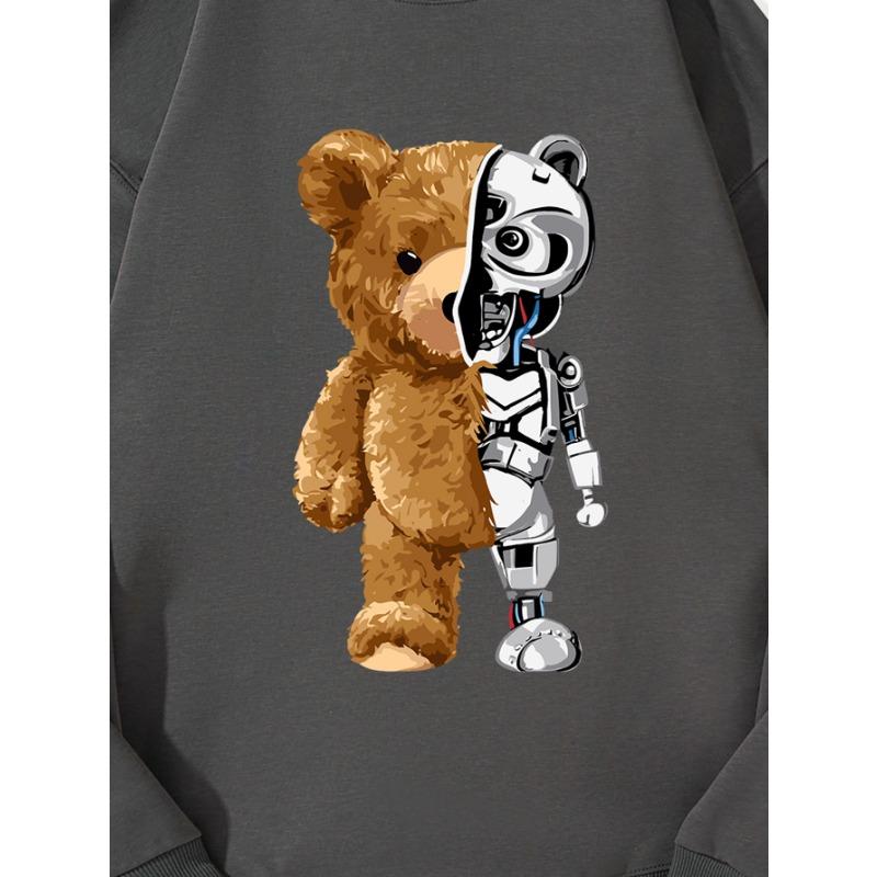 Модный топ с принтом Machine Bear, повседневная спортивная одежда на осень и зиму, хлопковая толстовка