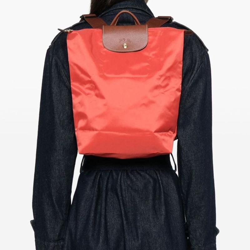Longchamp Le Pliage Original Textured Logo Adjustable Wide Shoulder Strap Recycled Polyamide Fiber Tote Backpack Women Backpack Tomato-Red 10284089P94