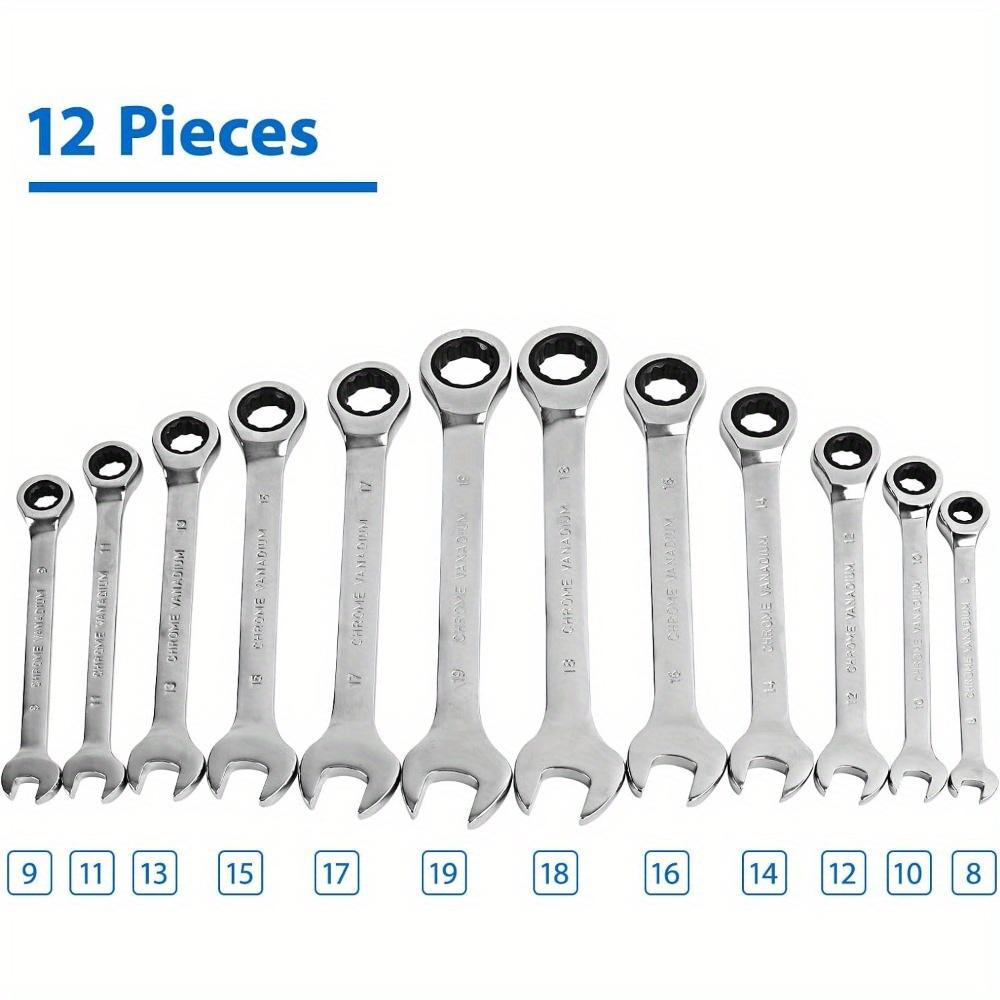Набор гаечных ключей с фиксированной трещоткой 8-19 мм. Лучший набор комбинированных метрических ключей. Хром-ванадиевый гаечный ключ с ящиком для хранения для домашнего обслуживания. Авторемонт.