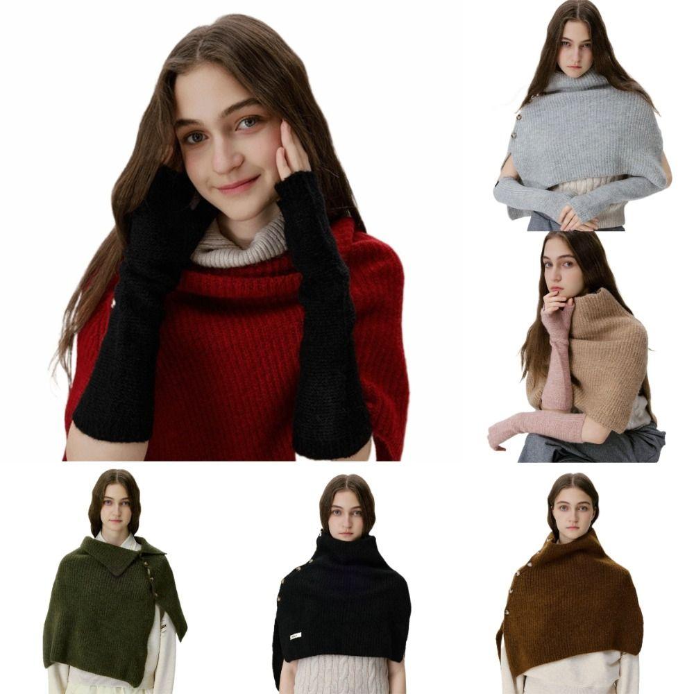 Korean Style Woolen Knitted Shawl Large Size Shoulder Shawl Women's Wrap Outerwear Cold Weather