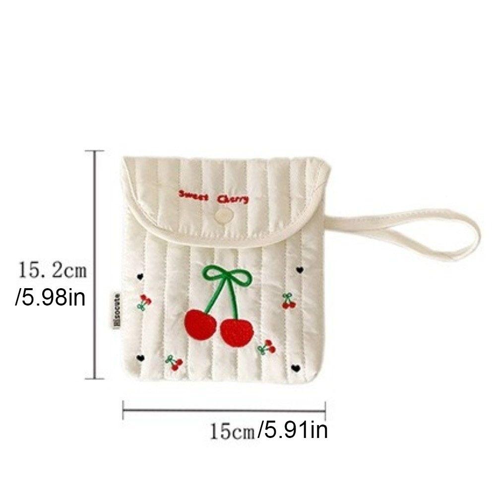 Square Embroidery Cherry Cosmetic Bag Cat Small Storage Bag Sanitary Napkin Storage Bag  Travel