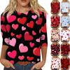Women's Fashionable Casual Three-quarter Sleeve Valentine's Day Printed Round Neck Top