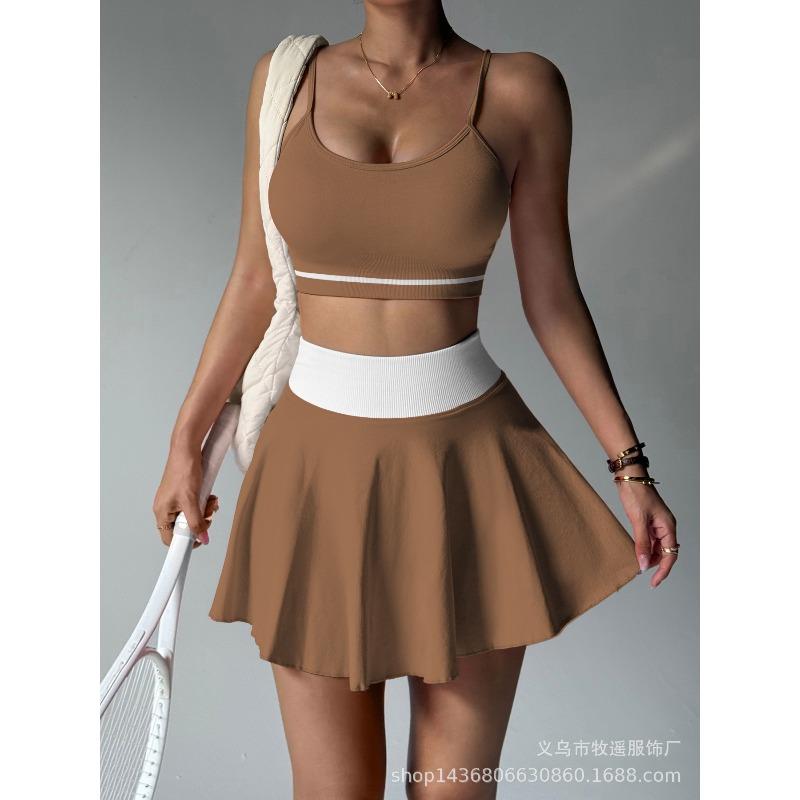 Women Two Piece Tennis Skirt Set, Sports Bra & High Waist Pleated Skirt for Running, Gym Fitness